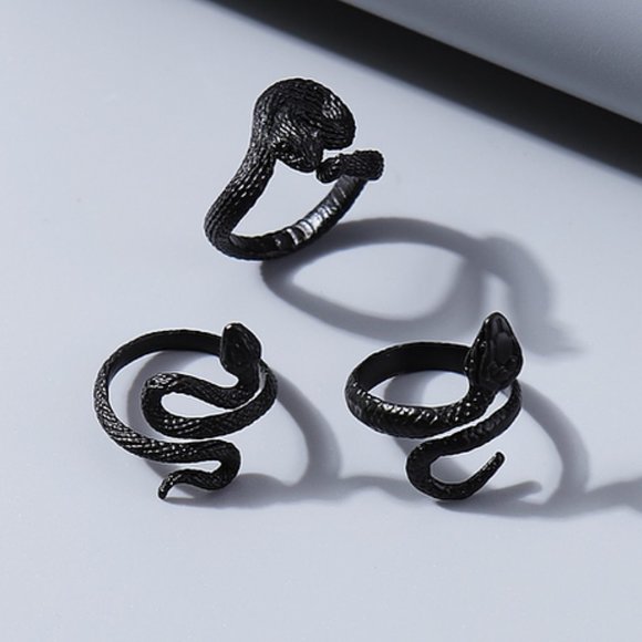 Medusa Black Metal Snake 3PC Ring Set GOTH PUNK ROCK MEDUSA HALLOWEEN SEXY GIFT - Picture 1 of 3